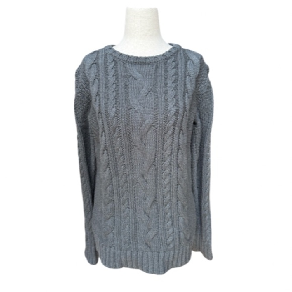 L.L. Bean Women's Double L Gray Cable Sweater, Crewneck 100% Cotton Size Medium